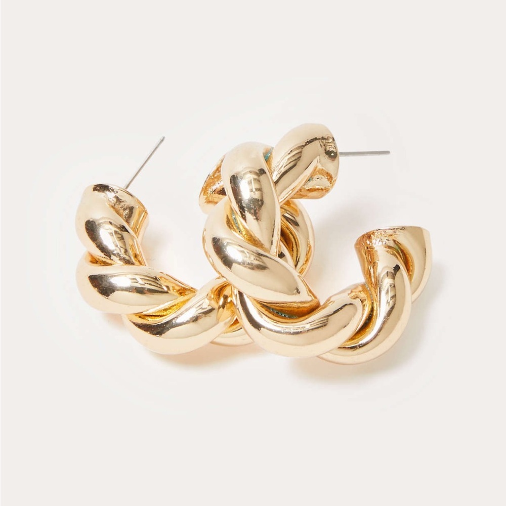 Lilly Pulitzer Island Escape Chunky Gold Metallic Twisted Hoop Pierced Earrings